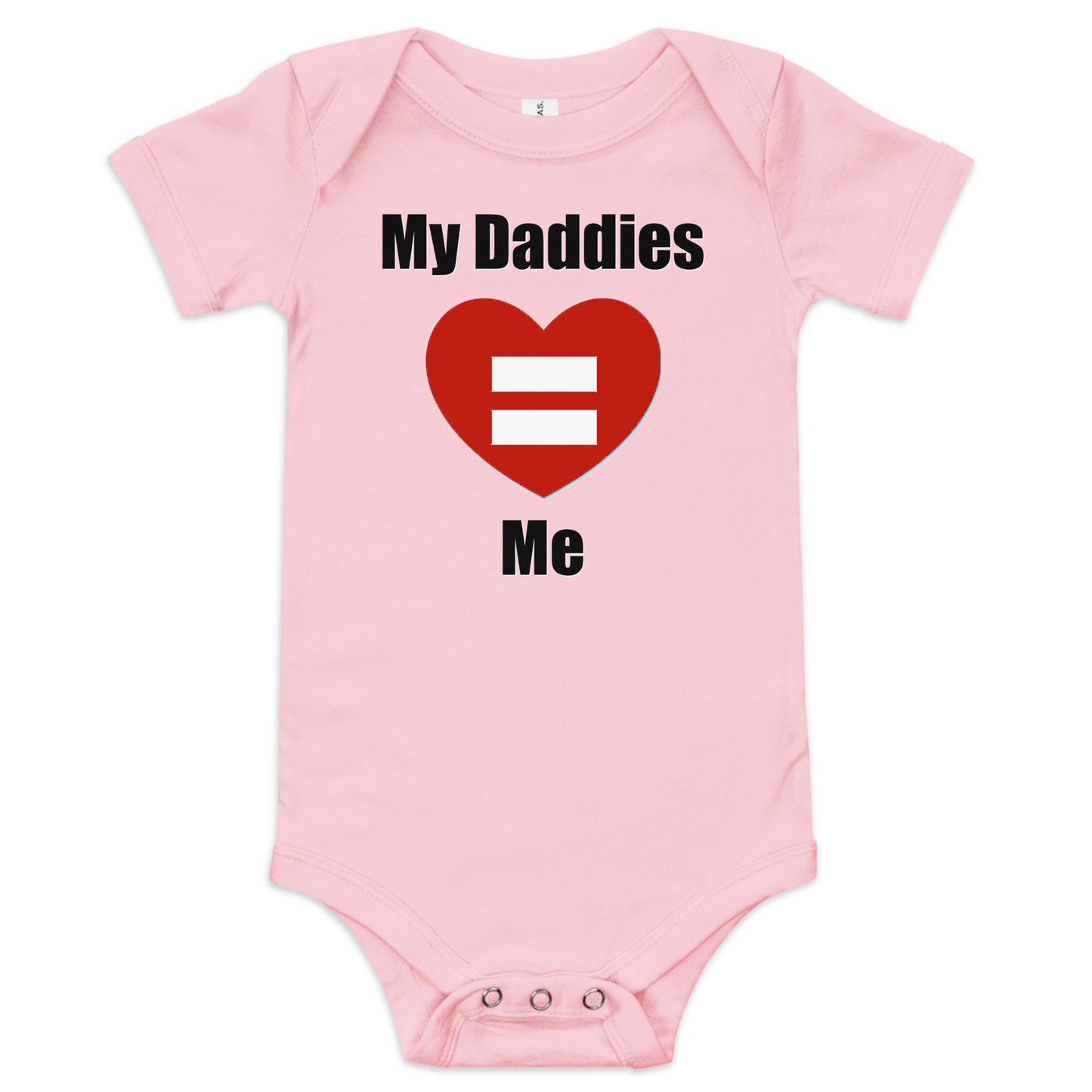 My Daddies Love Me baby short sleeve bodysuit with heart and equal sign design.