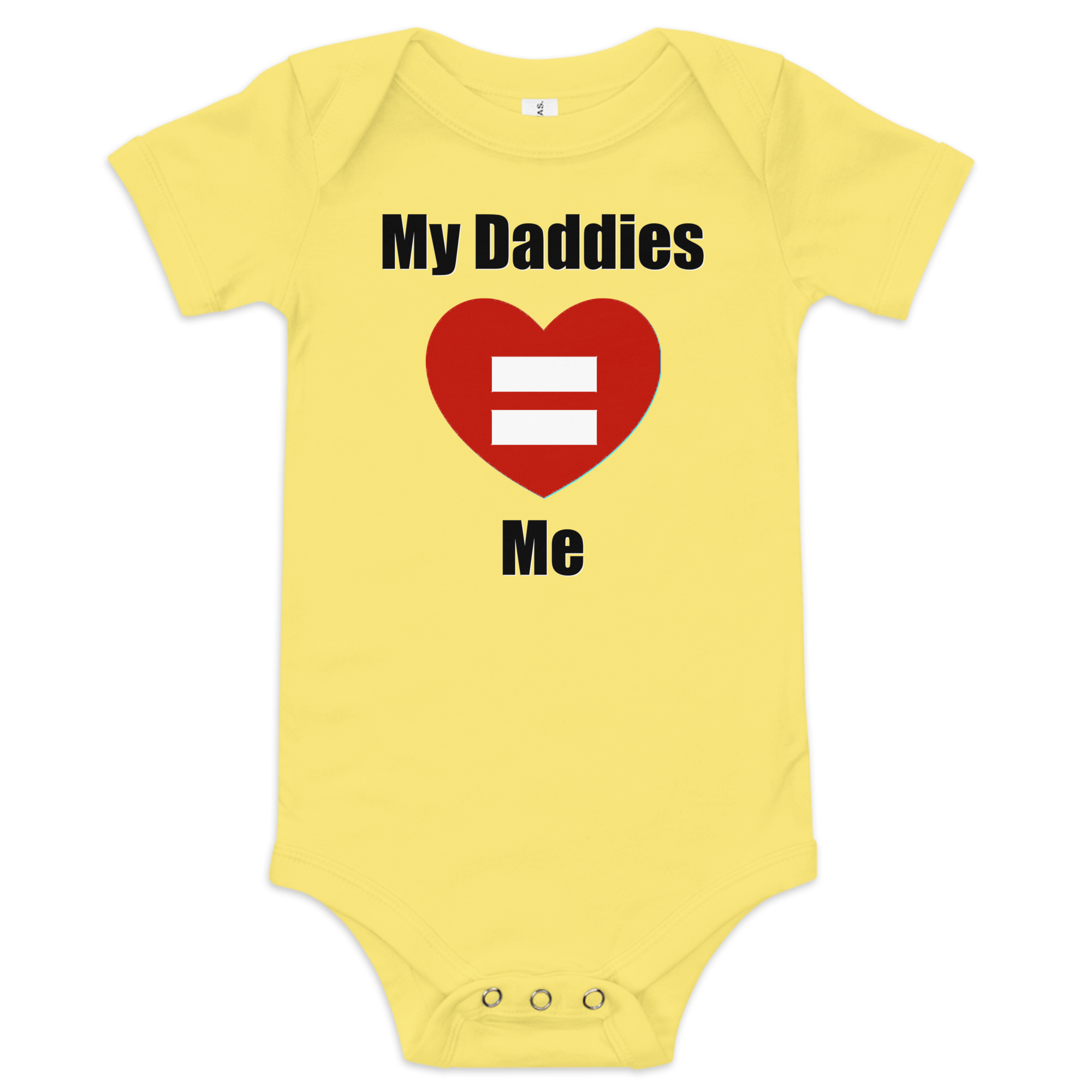 Cute baby short sleeve bodysuit with "My Daddies Love Me" text and heart design.