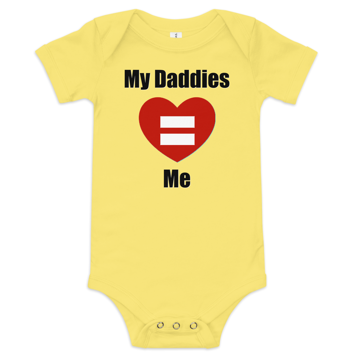 Cute baby short sleeve bodysuit with "My Daddies Love Me" text and heart design.