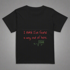 Escape Velocity Maternity Women’s high-waisted t-shirt with scientific humor and escape velocity formula.