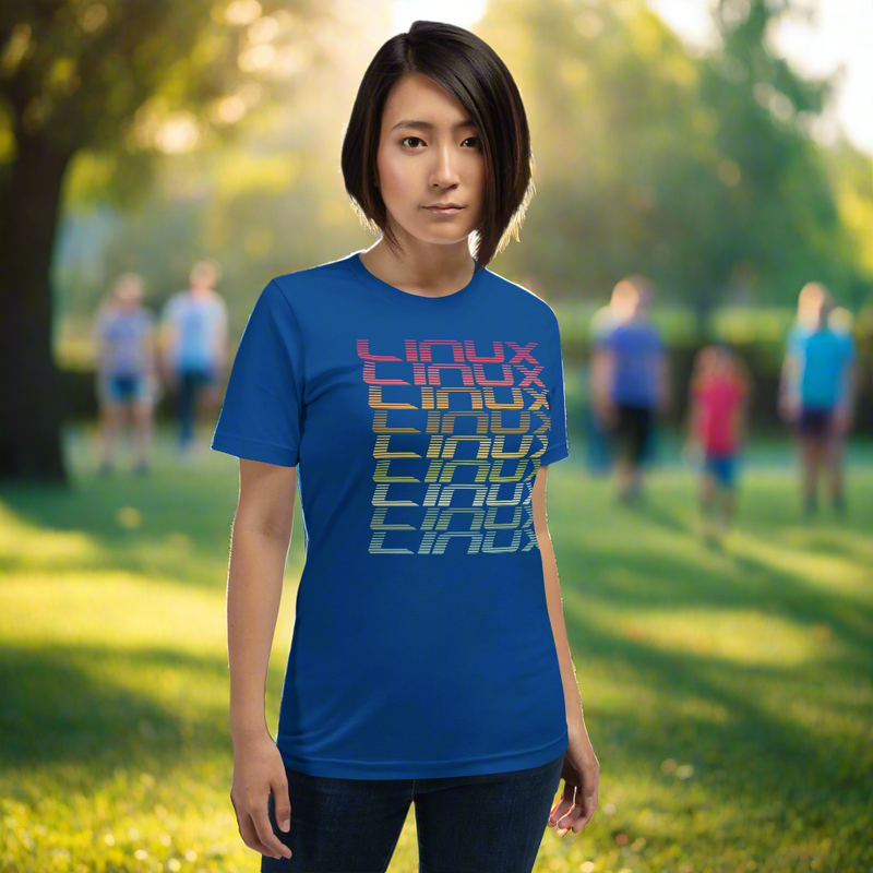 Multicolor unisex t-shirt featuring Linux operating system design.
