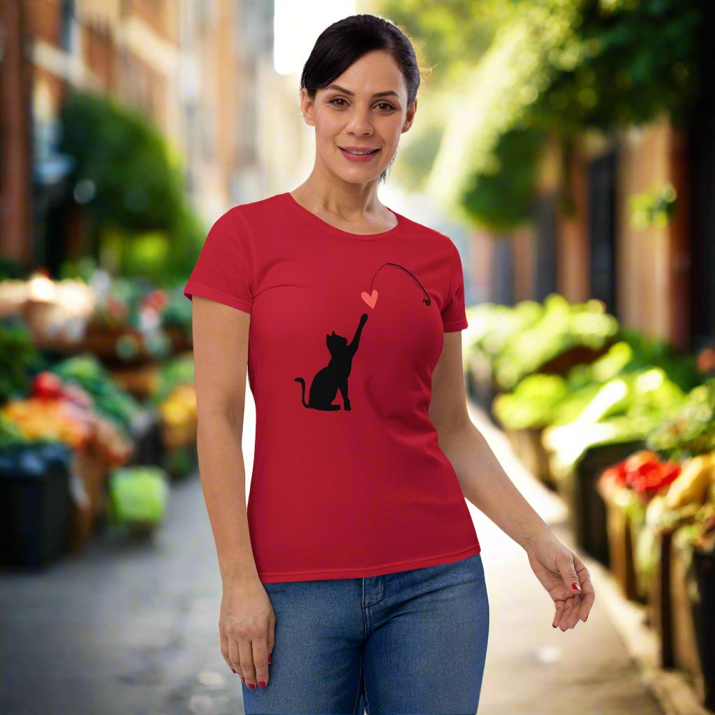 Cat Catching Heart (black) Women's short sleeve t-shirt