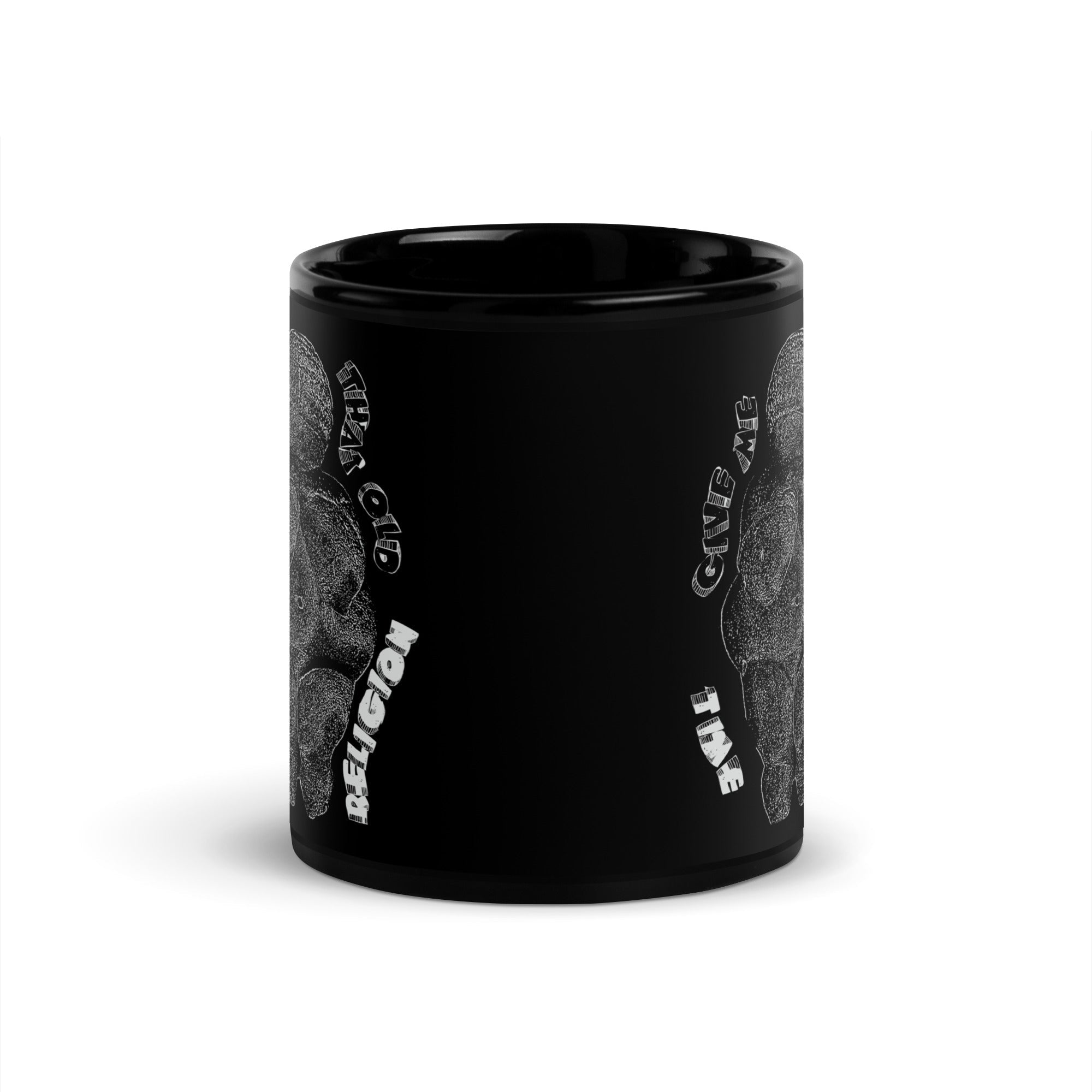 time religion black glossy mug