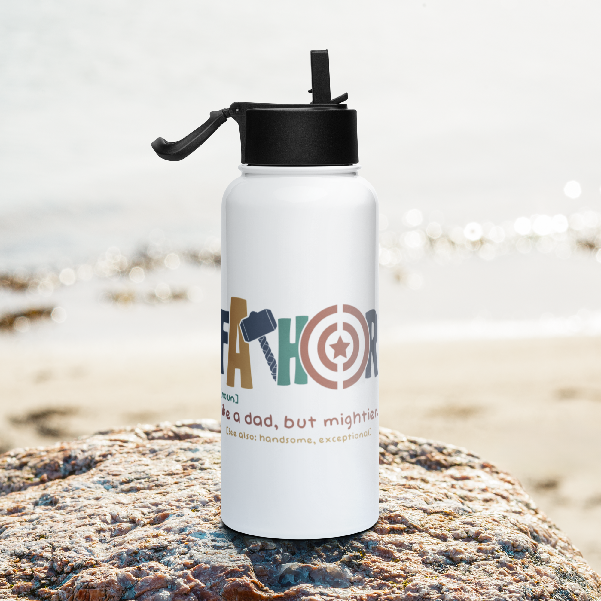 Fathor - Like a Dad, but mightier Stainless steel water bottle with a straw lid