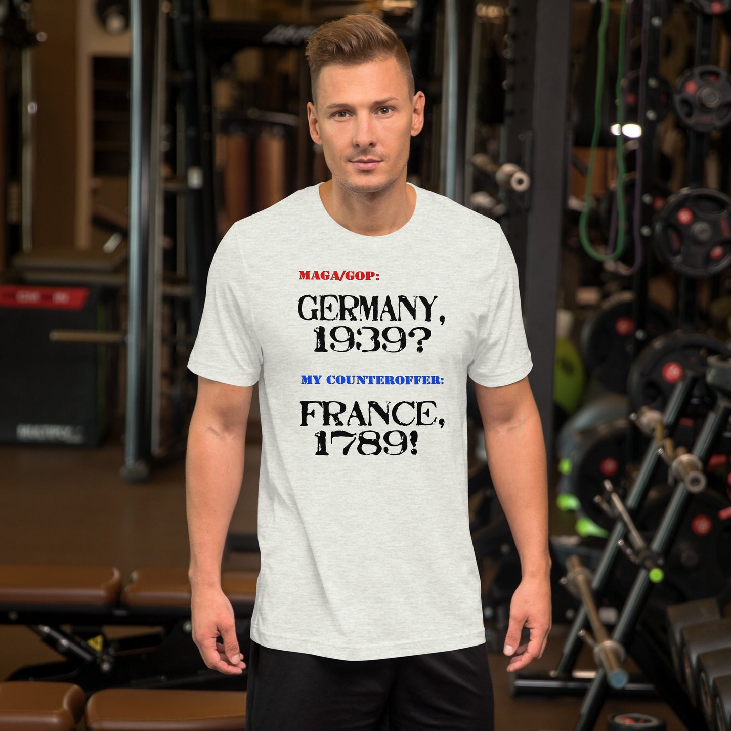Unisex t-shirt with Germany and France text design, soft and lightweight, adult sizes available.