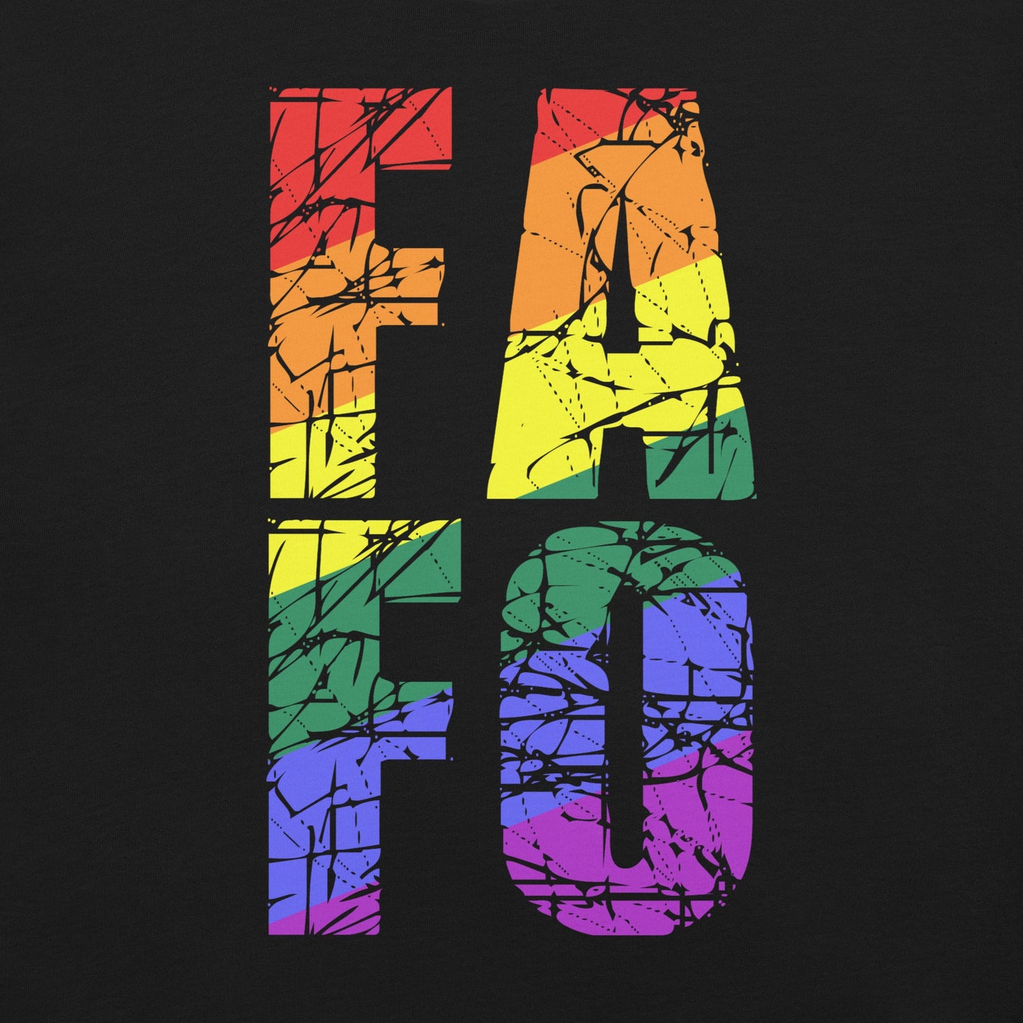 Rainbow FAFO unisex t-shirt with colorful abstract design.
