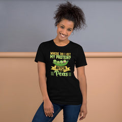 Bitch, Peas Unisex t-shirt with protein joke design, black