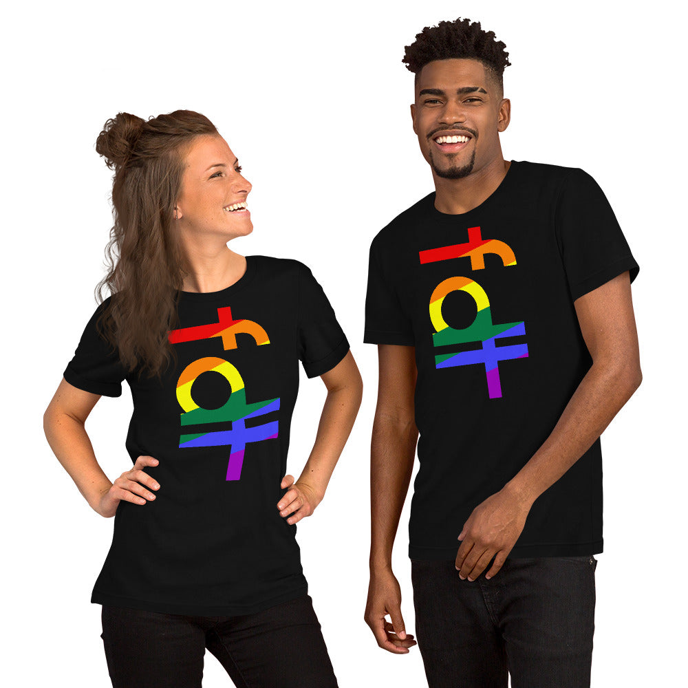 Unisex t-shirt featuring fdt pride colors design, soft and lightweight fabric, suitable for all adults.