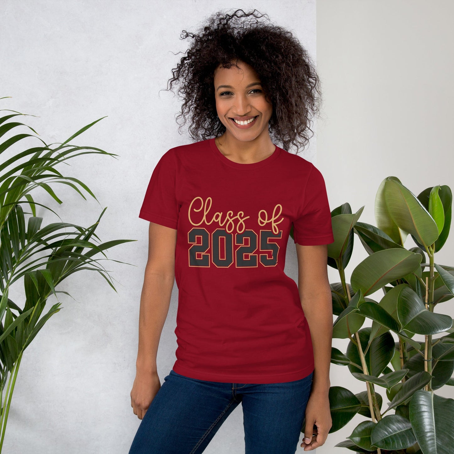 Class of 2025 unisex red t-shirt, soft and lightweight, ideal for graduation.