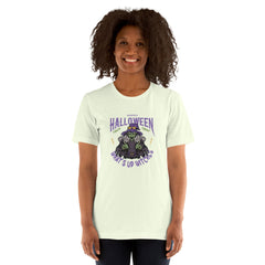 Unisex t-shirt with "What's up witches" Halloween design, lightweight and soft fabric.