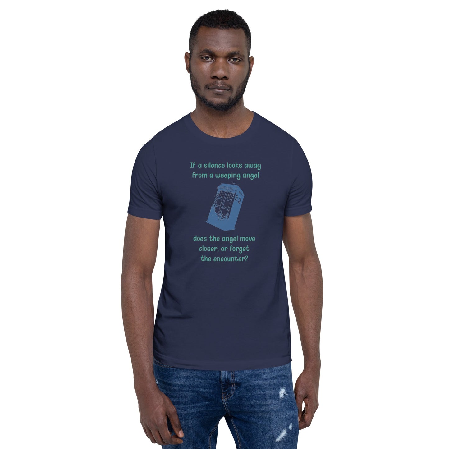 Dr Who Silence vs Weeping Angel unisex t-shirt featuring a paradox design with iconic silhouettes, perfect for fans.
