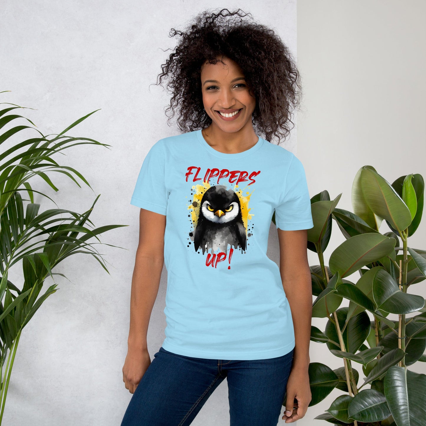 Unisex t-shirt with "Flippers Up" design, soft and lightweight, comfortable fit.