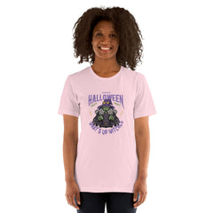 Unisex t-shirt with "What's up witches" Halloween design, soft and lightweight.