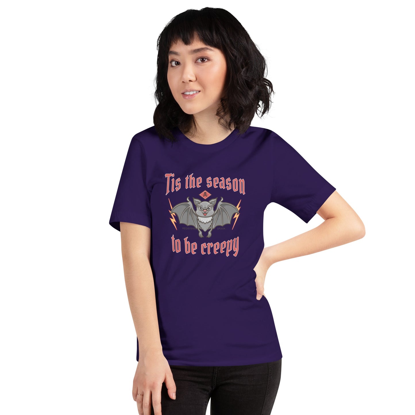 Unisex Halloween t-shirt with "Tis the season to be creepy" design.
