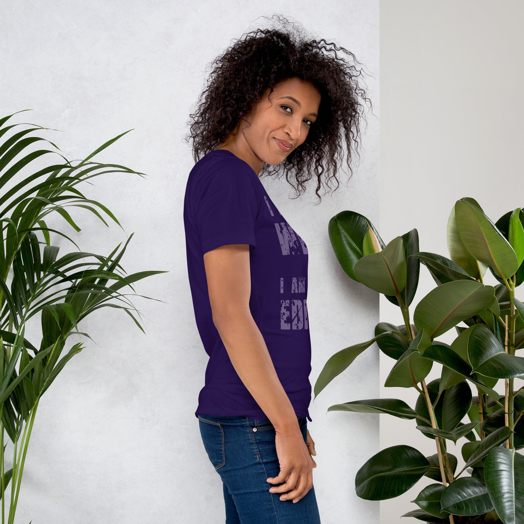 Unisex t-shirt with purple "I am not Weird" text, soft and lightweight fabric.