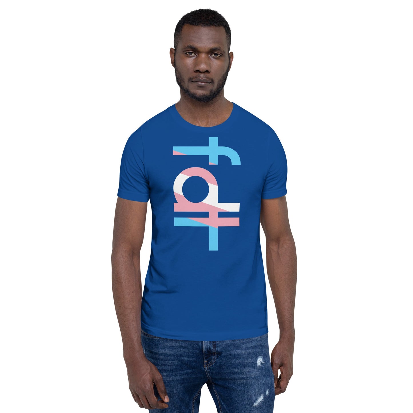 Unisex t-shirt in trans flag colors with a soft, lightweight fit.