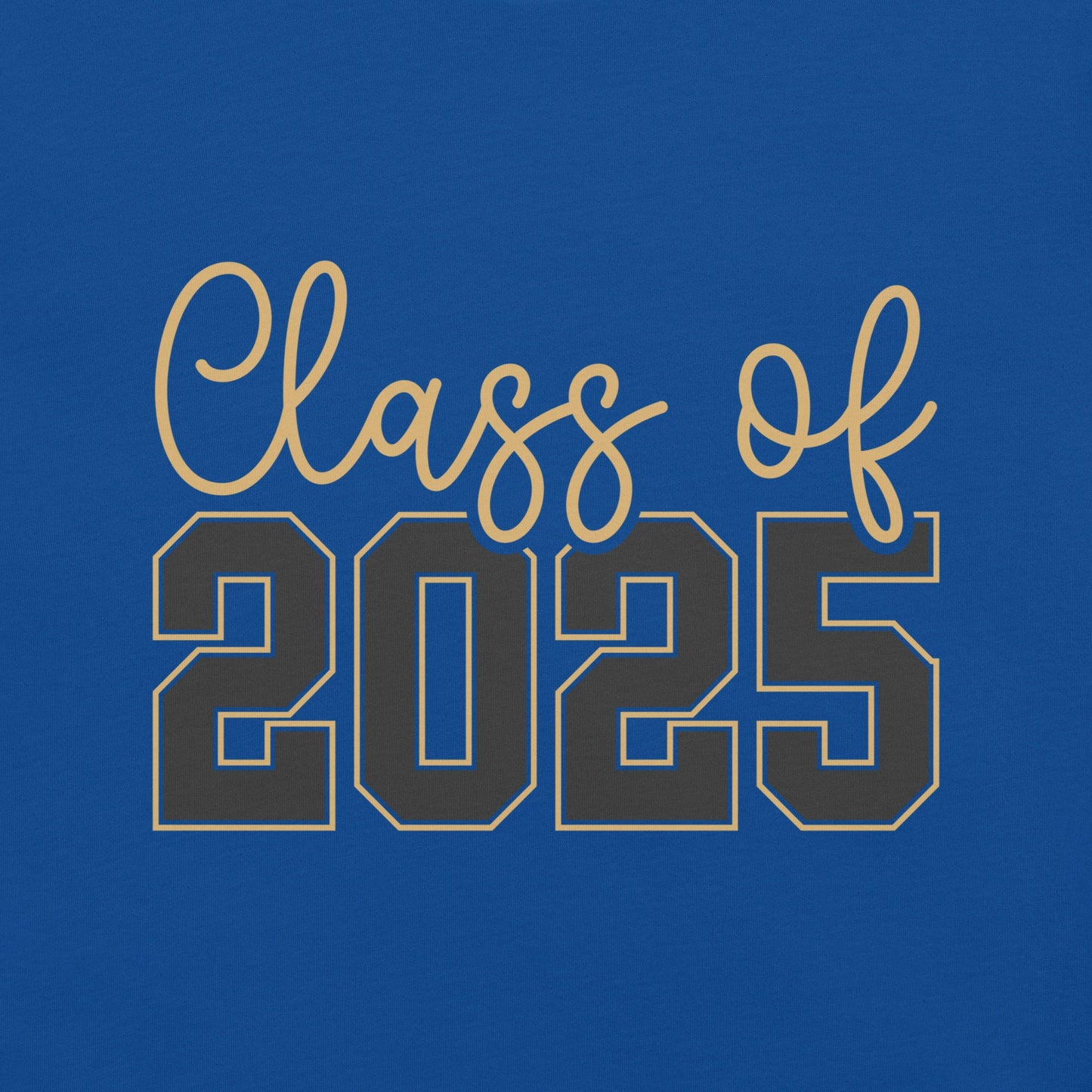 Class of 2025 unisex t-shirt in blue with stylish lettering design.