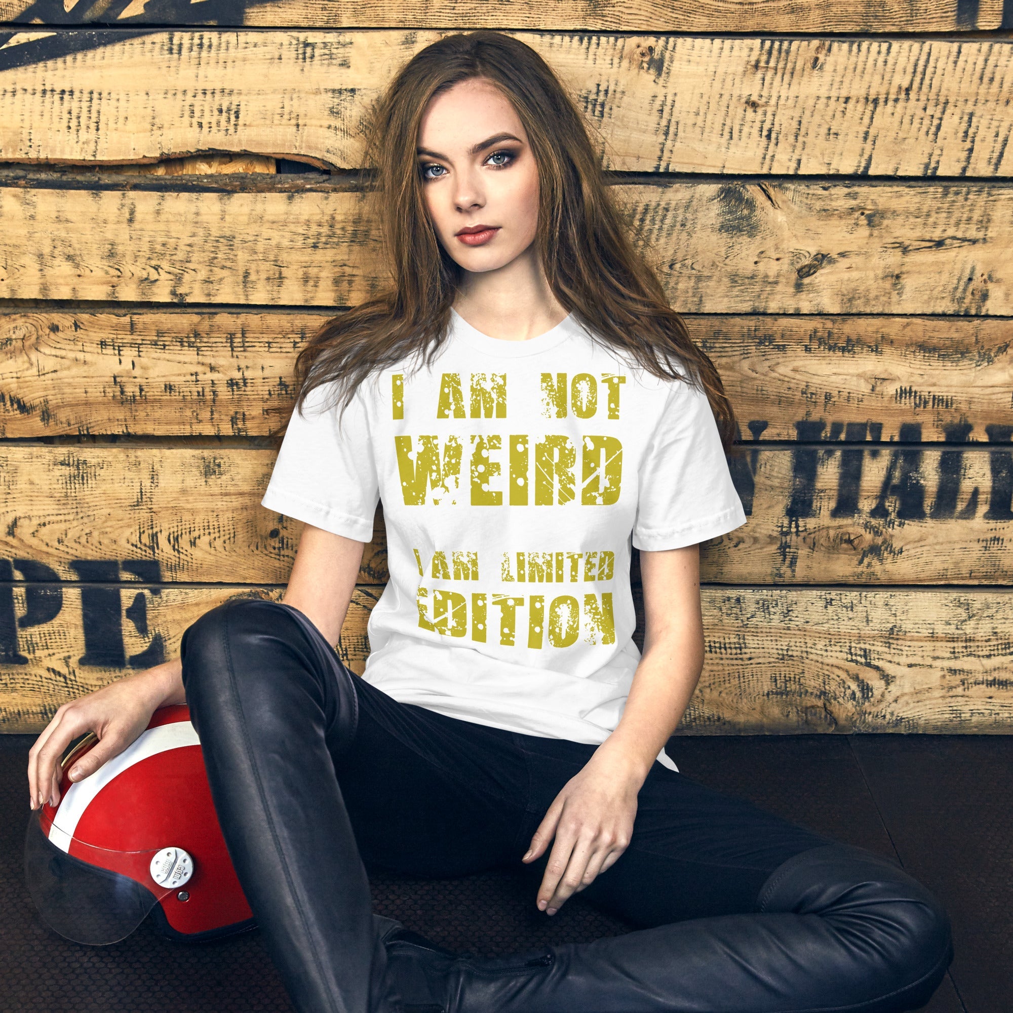 Unisex t-shirt with "I Am Not Weird" yellow text design, soft and comfortable fit.