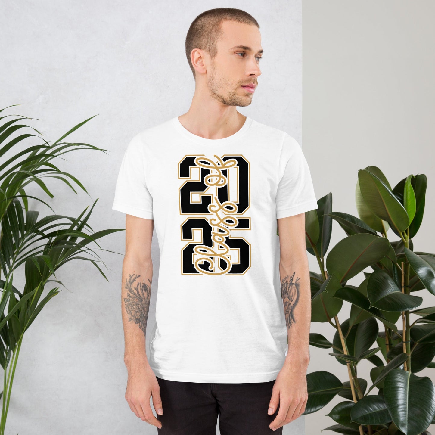 Class of 2026 vertical unisex t-shirt on model, soft and lightweight fabric.