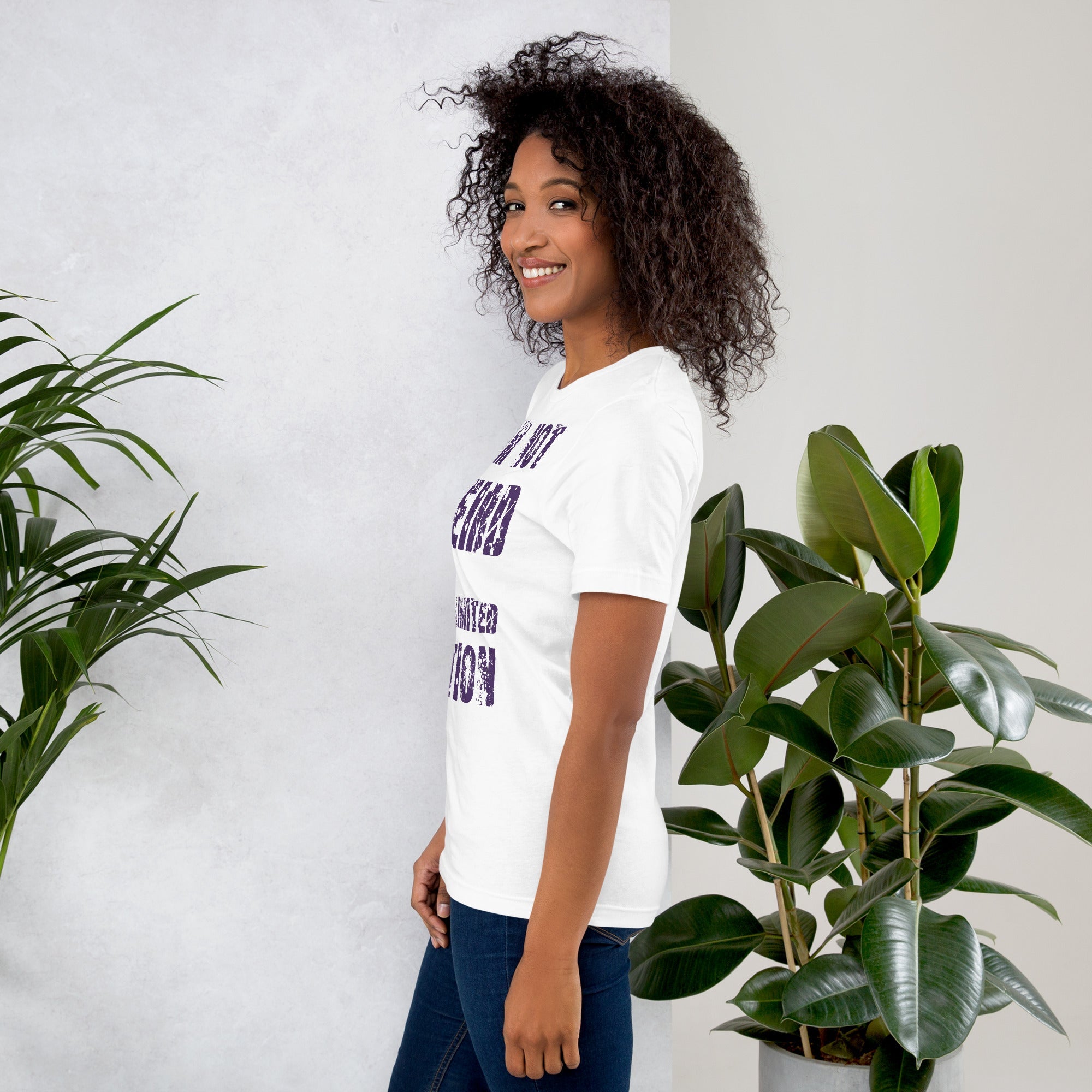 Unisex white t-shirt with purple "I am not Weird" text, comfortable and flattering.