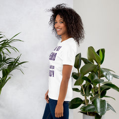 Unisex white t-shirt with purple "I am not Weird" text, comfortable and flattering.