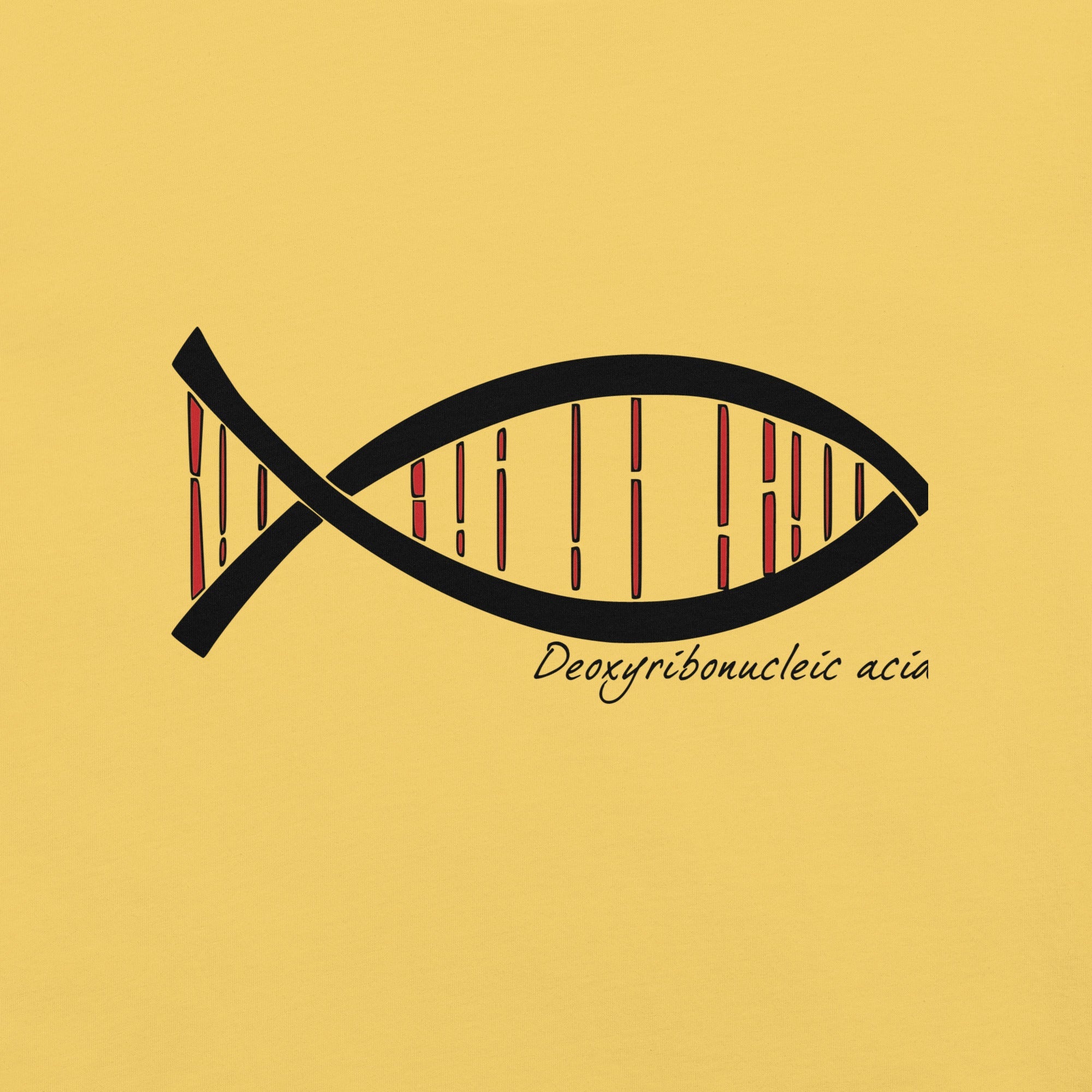Science DNA Fish Unisex T-shirt featuring DNA-inspired fish design on yellow fabric.