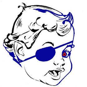 Image of a pirate baby with eye patch and red eye