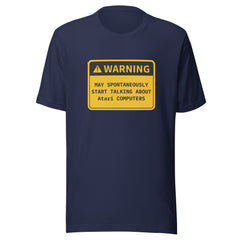 Retro OS Warning T-shirt with bold warning text for tech enthusiasts featuring vintage computer platforms design