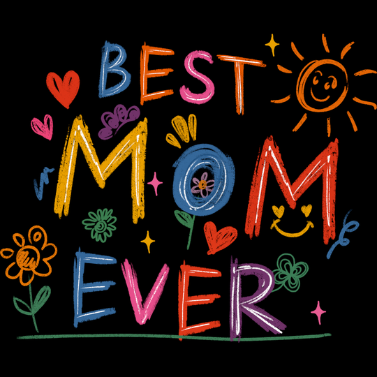 Best Mom Ever graphic design with hearts, sun, and flowers for women's relaxed t-shirt.