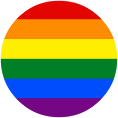 Circular Rainbow Pride Flag vinyl sticker with vibrant six-color LGBTQ+ design and white border