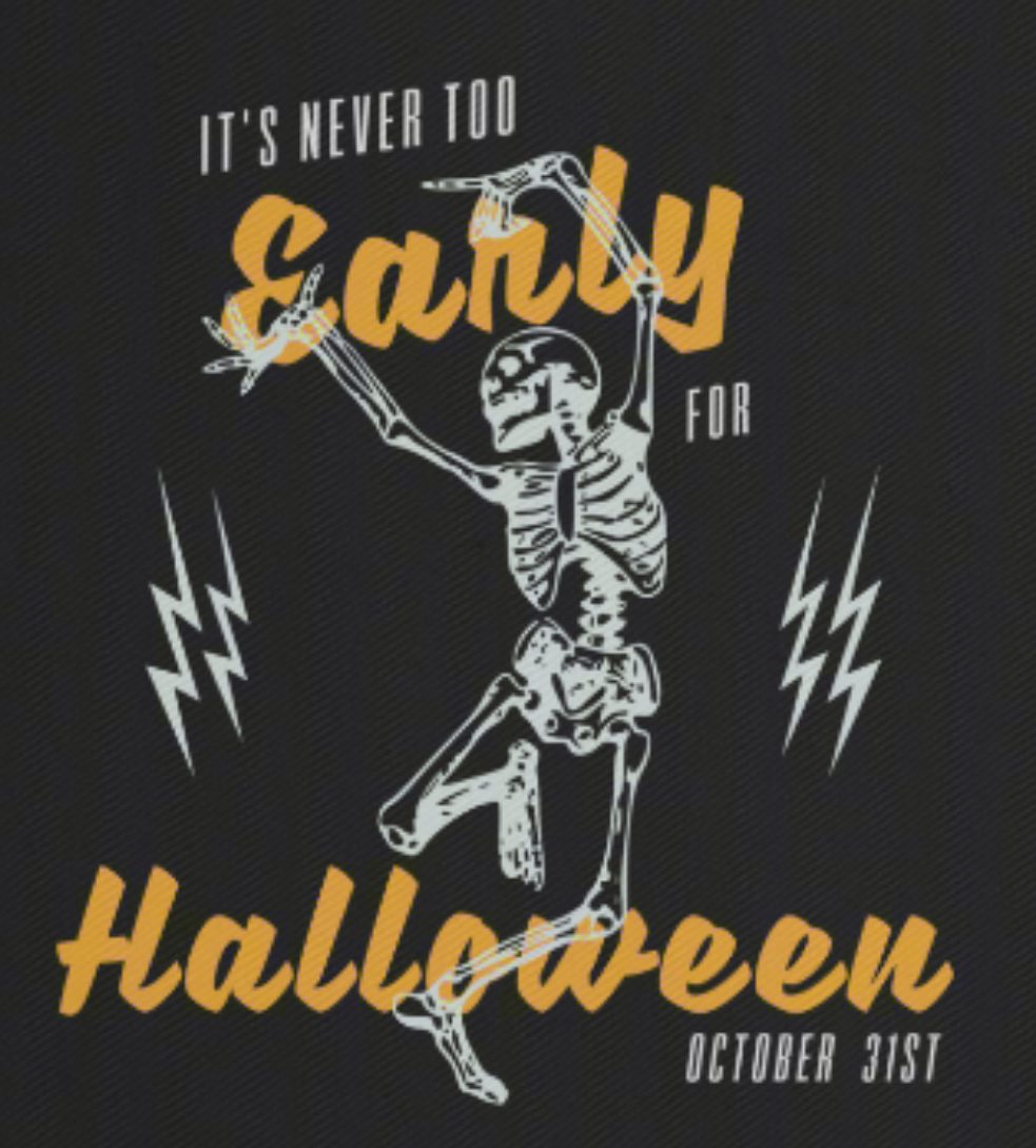 Halloween-themed women's short sleeve t-shirt with skeleton graphic.