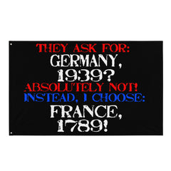Germany or France themed revolution flag with bold red, white, and blue text design.