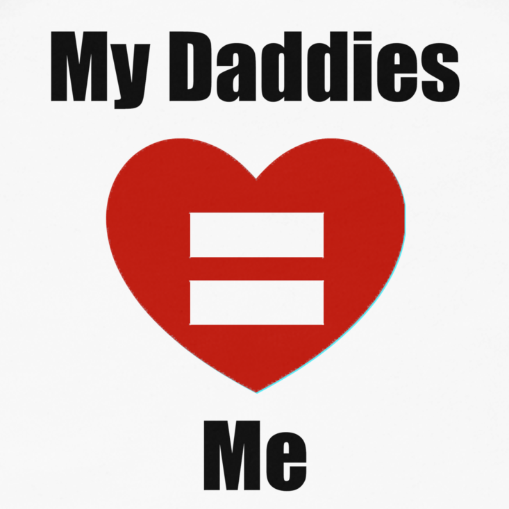 My Daddies Love Me baby short sleeve one-piece with heart and equal sign design.