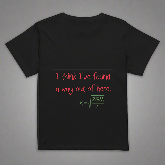 Escape Velocity Maternity Women’s high-waisted t-shirt with scientific humor and escape velocity formula.