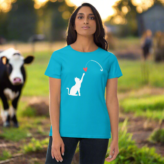 Cat Catching Heart (white) Women's short sleeve t-shirt