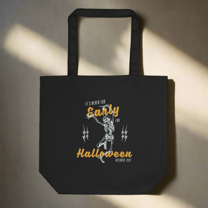 A black Halloween tote bag