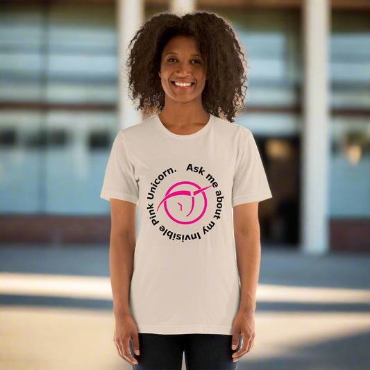 Ask Me About My IPU Pink in Black Unisex t-shirt