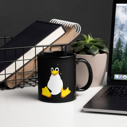 Tux the Linux Mascot Black Glossy Mug