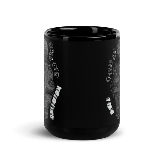 time religion black glossy mug
