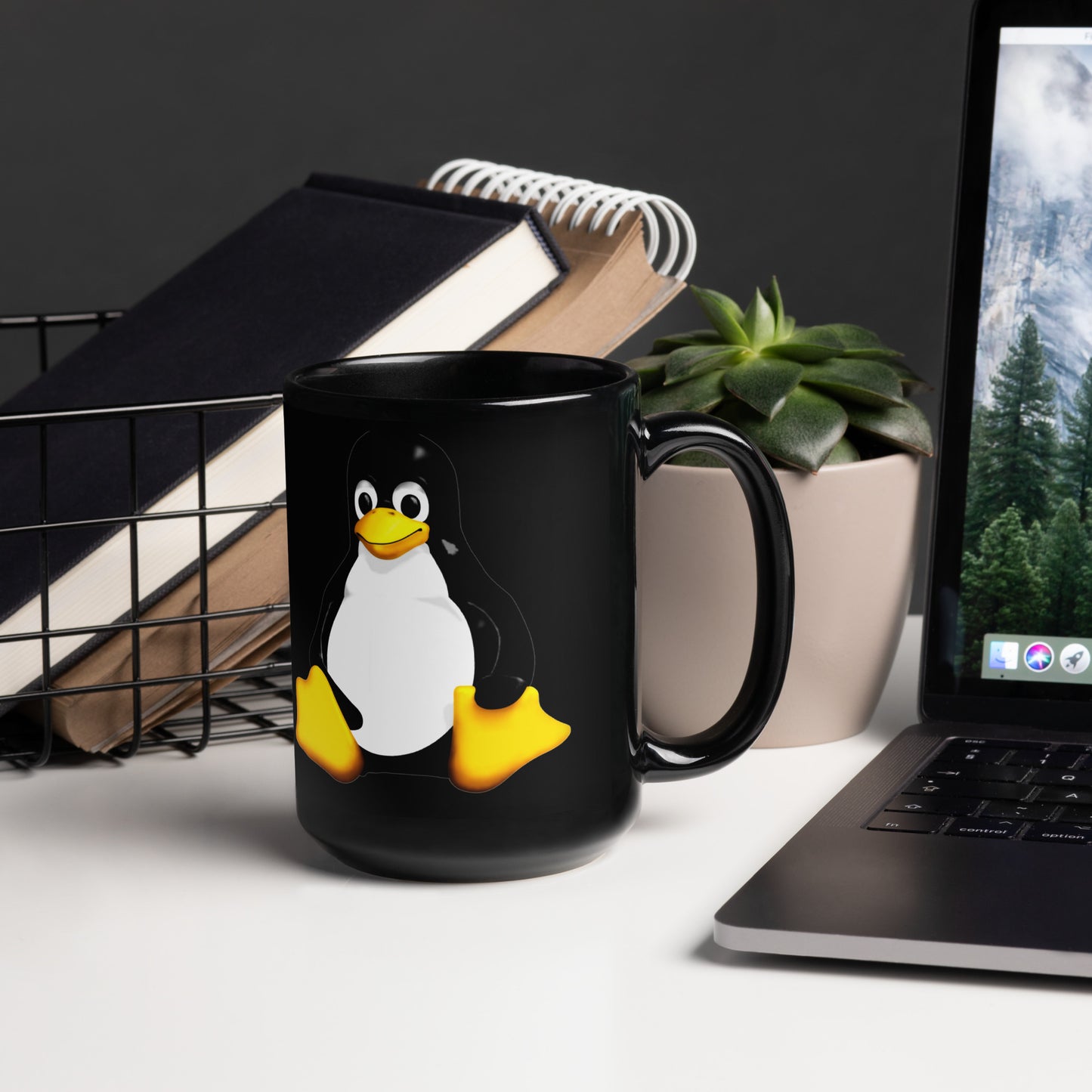 Tux the Linux Mascot Black Glossy Mug