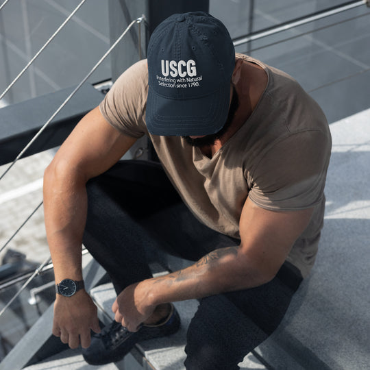 USCG - Interfering with Natural Selection since 1790. Distressed Dad Hat