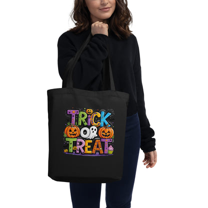 Trick or Treat Halloween Ghost Pumpkin eco Tote Bag