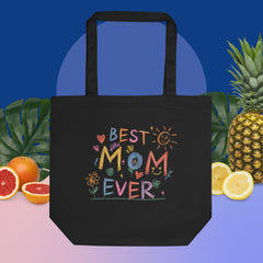 Best Mom Ever eco tote bag with colorful design, organic cotton, reusable.