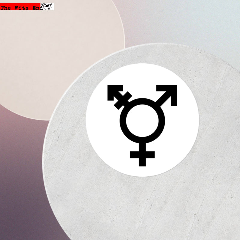 Black and white minimalist transgender symbol vinyl sticker on circular decal
