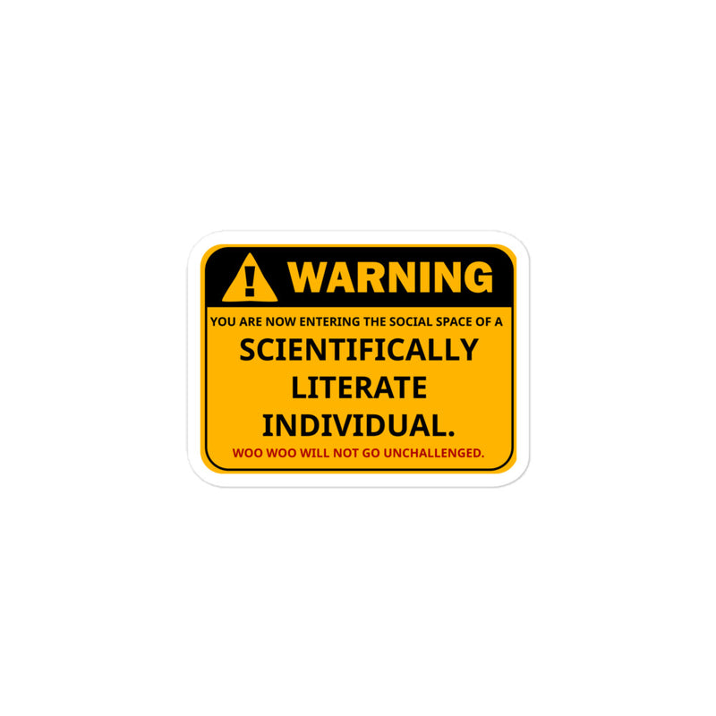 yellow and black industrial-style warning sign sticker that reads, 