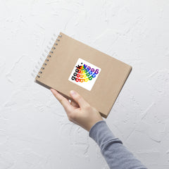 Rainbow geek bubble-free sticker on a notebook, featuring durable, high-opacity vinyl for easy application.