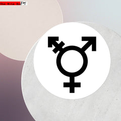 Black and white minimalist transgender symbol vinyl sticker in a circular design