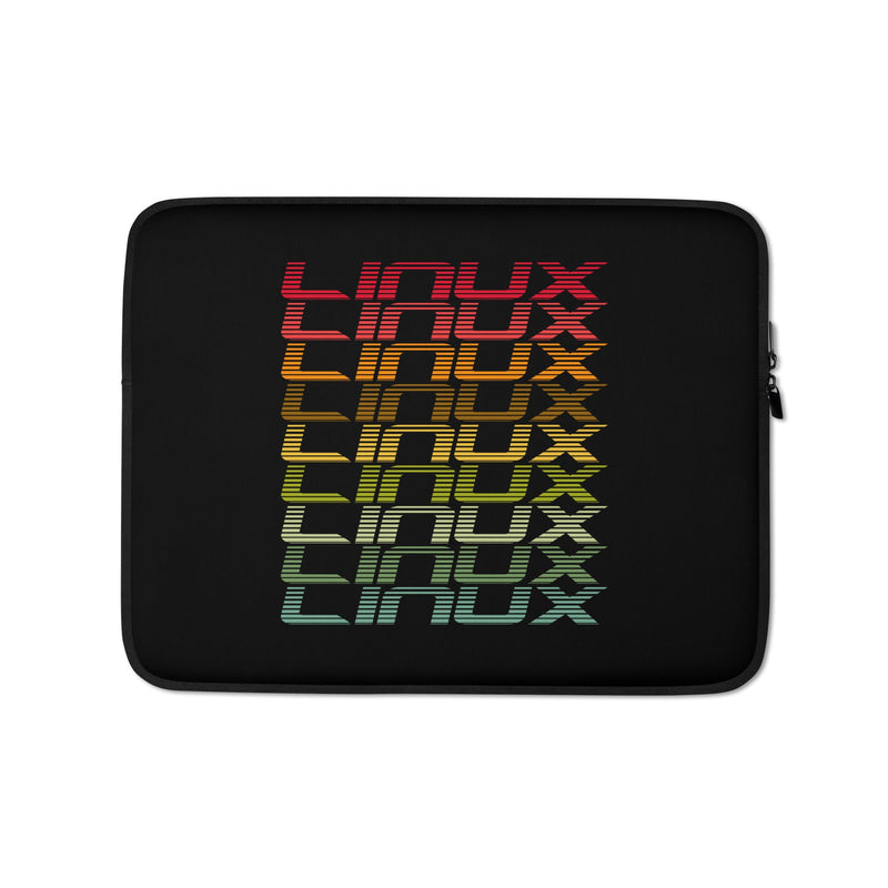 Neoprene laptop sleeve with retro Linux stack design, padded zipper, and faux fur lining for 13