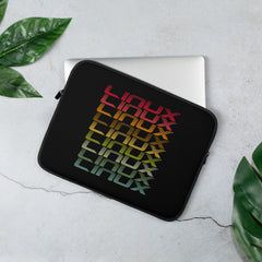 Neoprene laptop sleeve with retro Linux stack design and padded zipper protection