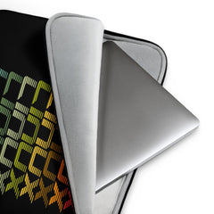 Neoprene laptop sleeve with retro Linux stack design, water-resistant and faux-fur lined for 13" and 15" laptops